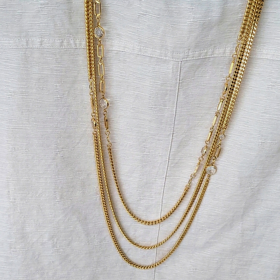 Triple Tier Chains With Clear Crystals Triple Tier Chains With Clear Crystals